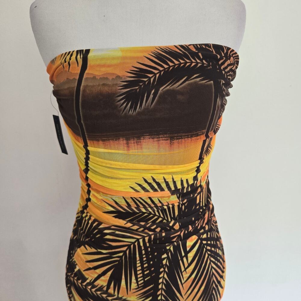 NWT AFRM Marlo Sunrise Tube Dress Strapless Mesh Miami Tropical Women Medium - Picture 5 of 11